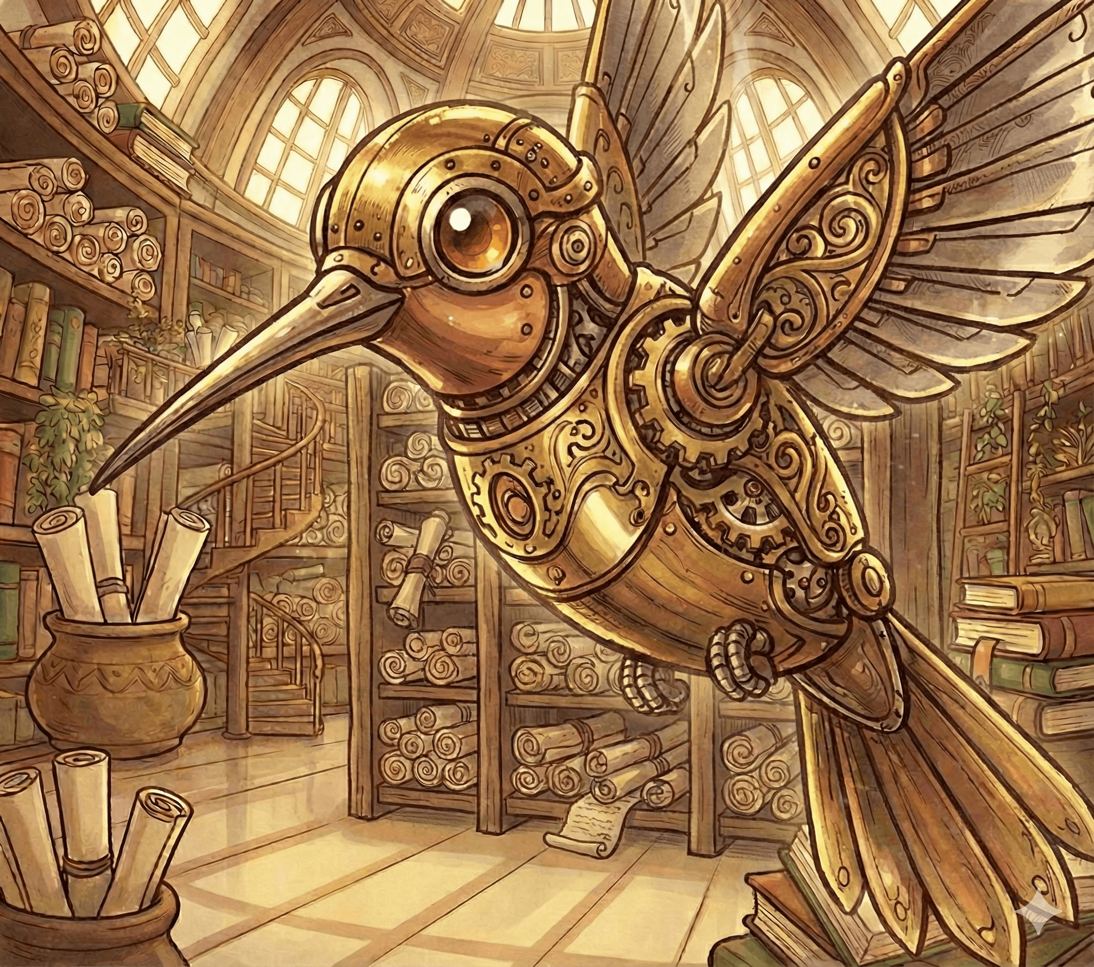 a mechanical hummingbird called gilly representing the gardenlet